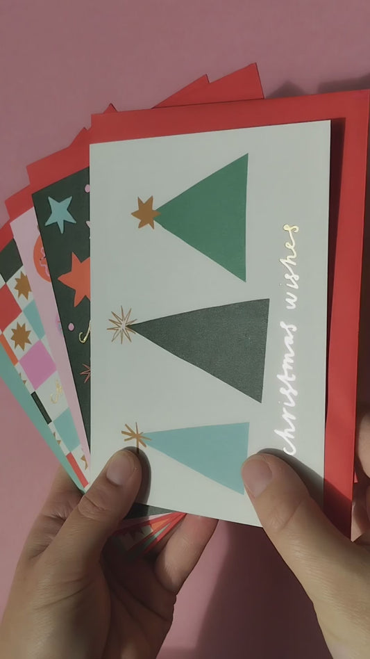 Set of 5 Christmas hand foiled A6 greetings card