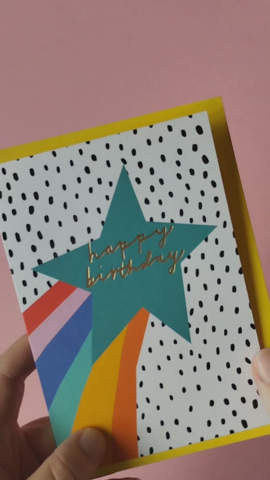 Rainbow Shooting Star Birthday hand foiled A6 greetings card
