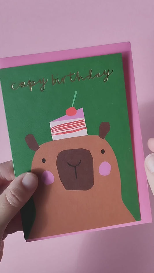 Capy Birthday hand foiled A6 greetings card