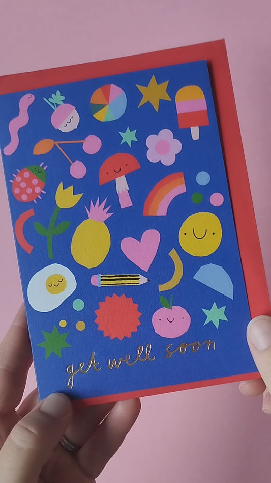Pick 'n' Mix Get Well Soon hand foiled A6 greetings card