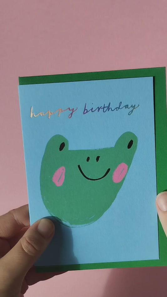 Froggy Holographic hand foiled A6 greetings card