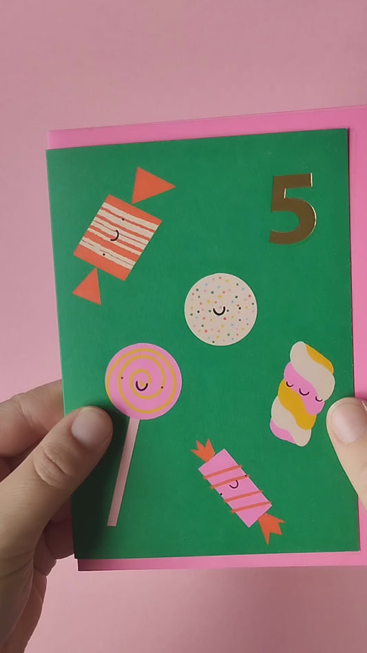 Sweets 5th Birthday hand foiled A6 greetings card