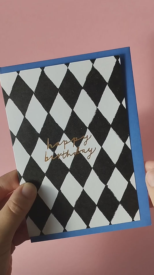 Black and White Diamond Birthday hand foiled A6 greetings card