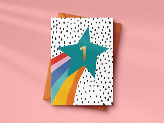 Rainbow Shooting Star hand foiled A6 greetings card (Ages 1-5)