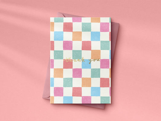 Pastel Check Thank you hand foiled A6 greetings card