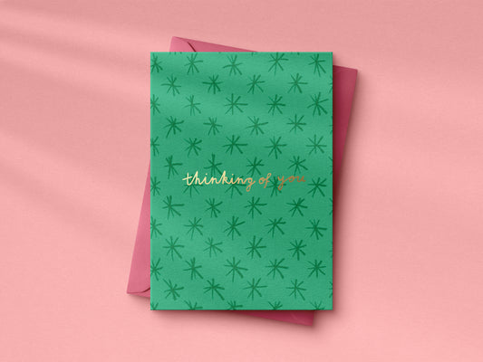 Green Stars Thinking of you hand foiled A6 greetings card