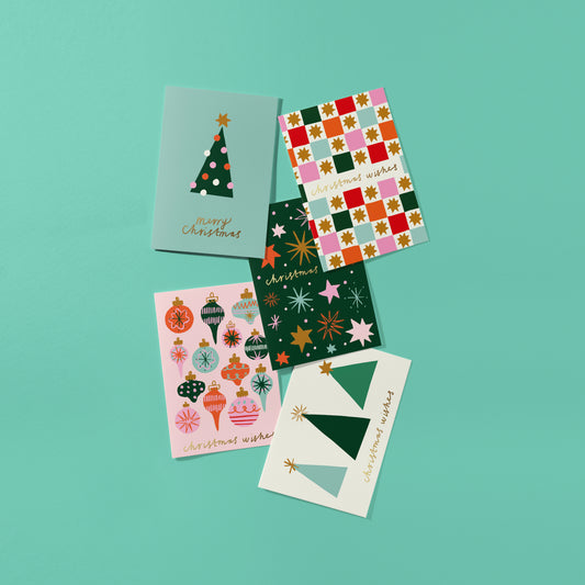 Set of 5 Christmas hand foiled A6 greetings card